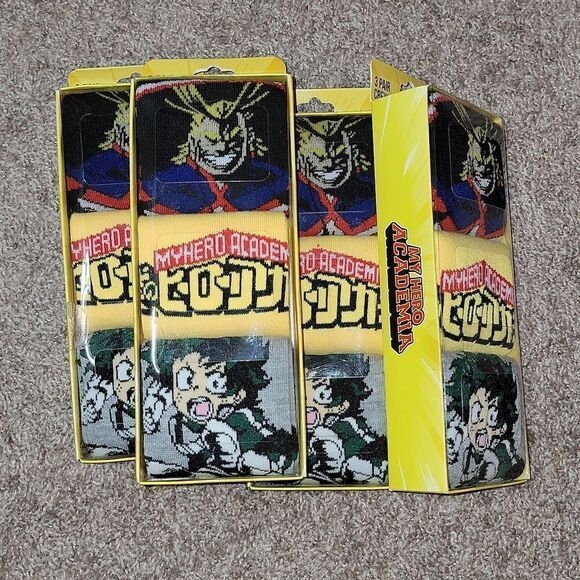 My Hero Academia 3 Pair Pack Crew Socks Bioworld Funimation New - Picture 1 of 5